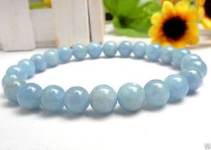 Nova 10mm Luz Azul Aquamarine Gemstone Rodada Beads pulseira elástica 7.5 