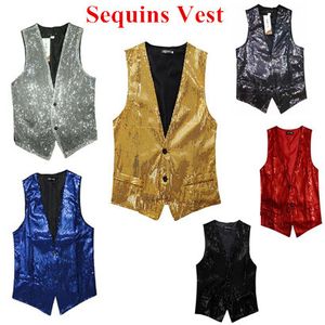 Wholesale- new free shipping New Fashion Leisure Men Vests suits slim Sequins gold red black White gray blue Dj stage