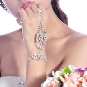 Crystal Chain Bracelets For Wedding Rhinestones Bridal Jewelry Party Prom Bracelet Wristband With Ring Beach Anklet Acces215n