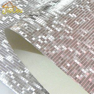 Wholesale-  Glitter Mosaic Wallpaper Background Wall Wallpaper Gold Foil Wallpaper Silver Ceiling Wallcovering Papel De Parede