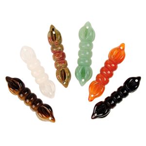 Semi Gem Quartz Aventurine Green Carnelian Black Onyx Tiger Eye Clear Crystal Unakite Twisted Magic Wand Pendant Connector Borrad Two Hole