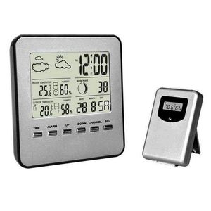 Freeshipping 1 PC LCD Wetterstation Touch-Tasten Innen-/Außentemperatur Uhr Luftfeuchtigkeit Digitaluhren Drahtloses Sensor-Thermometer