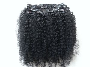 Brazylijski Human Virgin Remy Clip Ins Hair Extensions Kinky Curls Weft Weft Jet Black 1 # Color