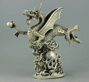 Samla Silver Bronze Dragon Statue TTT6