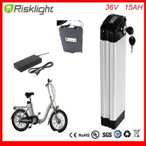 Botten urladdning li-ion elektrisk cykelbatteri 36V 15Ah ebike batteri silver fisk typ 36Volt litium ion batteri med laddare