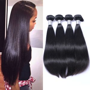 8A Brasilianska Straight Virgin Human Hair Weaves Bundles Obehandlat Peruvian Indian Malaysian Kambodjansk Mongolisk Mink Hair Natural Black 1B