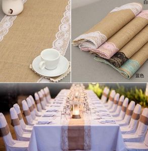 20pcs 30 centímetros * 275 centímetros de serapilheira Lace Vintage Hessian Tabela Runner Natural juta País banquete do casamento Party Decoration Início