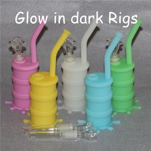 Smoking Glow in the Dark Silicon Rigs Waterpipe Hookah Bongs Dab Rig Cool Shape and silicone container free DHL