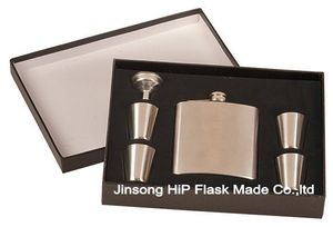 Grau alimentício 6 oz personalizado flask hip com 4 shot glass, caixa de presente preta