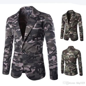 Blazer da uomo nuovo Giacca da abito slim fit Moda uomo Blazer mimetico stile Casual Blazer militare a un bottone per uomo