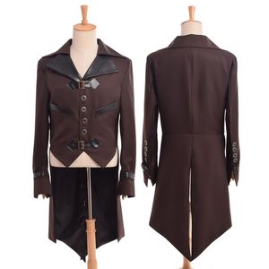 1pc Vintage Victorian Steampunk Aviator Cosplay Costume Collared Mens Brown Swallow-tailed Coat Outwear New Fast Shipment on Sale