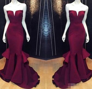 Cheap Sexy Mermaid Party Prom Dresses 2k17 Burgundy Grape Formal Pageant Evening Dress Long Satin Plus Size Gowns Backless Sexy Real Images