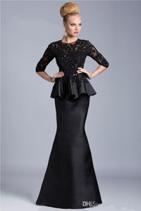 2020 Formal Sereia Mãe da Noiva Vestidos Jewel Decote Long Sleeves Lace Appliques Frisado Peplum Plus Size Party Dress Vestidos de Noite