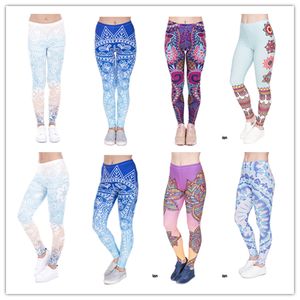 DHL은 무료 !! 10pcs / lot 만다라 Ombre 여성 레깅스 플라워 프린트 Legging Stretchy Trousers 캐주얼 슬림 카프리 레깅스 6 색