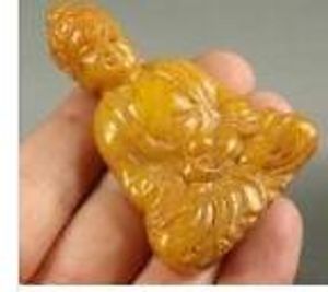 BUDDHA STATUE Light Yellow JADE STONE Pendant HANDWORK CARVED