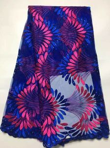 5 Metros / pc Maravilhoso fúcsia e azul royal pteris projeto francês net lace bordado africano tecido de malha de renda para o vestido JY3-1