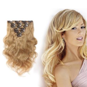 16-28 Inches 180g 7pcs/lot Blonde 27 Body Wavy Hair Clip Ins Double Weft Human Hair Clip In Extensions Brazilian Remi Full Cuticle Hair