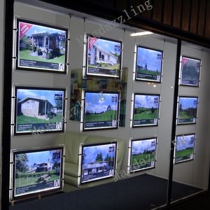 A4 Single Sided Acrylic Frame LED Wall Hanging Display Systems,Real Estate Agent LED Window Display Kits Acrylic Poster Frames