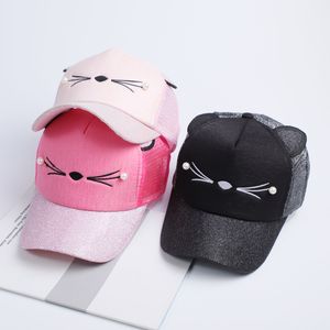 Neue Frauen Katze Baseball Kappe Mit Niedlichen Katzen Ohren Gebogene Krempe Snapback Hut Katze Gesicht Perle Baumwolle Caps Outdoor Mesh hüte