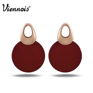 Viennois Fashion Jewelry Blue & Red Dangle Earrings for Woman Rose Gold Color Earrings Trendy Long Round Earrings