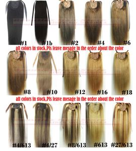 16"-32" Ribbon Ponytail Horsetail 60g-140g Clips in/on 100% Brazilian Remy Human hair Extension Natural Straight