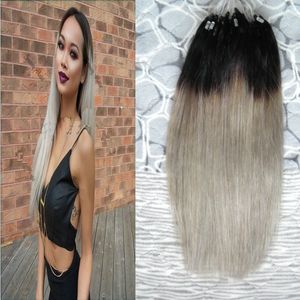 Оммре Бразильский Реми Человеческие волосы прямые 100 г 1b / серебристые серые волосы Micro 1G Virgin Micro Loop Ring Extensions