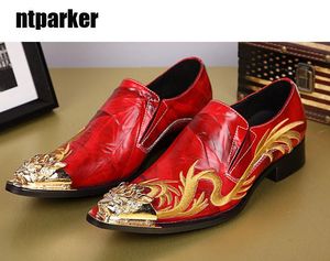 Sapatas do homem vermelho do punk rock apontou aço dedo do pé homem vestido de sapatos de couro sapatos de negócios homem festa de casamento, EU38-46!