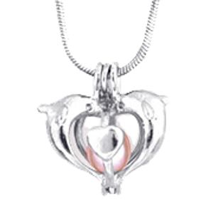 Dwa Delfiny Love Heart Design Locket Cage, Pearl Gem Bead Cage Wisiorek Montaż, DIY Biżuteria Charms Akcesoria