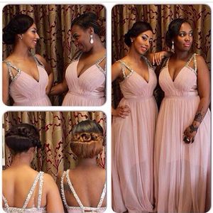 Chiffon Beaded Bridesmaids Dresses 2017 Sweetheart Plus Size Vestido De Fests Floor Length Simple Beach Cheap Formal Party Gowns