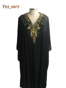 Real Image Long Arabic Islamic Kläder för kvinnor Abaya i Dubai Kaftan Muslim Arabiska Aftonklänningar V Neck Chiffon Beads Party Prom Crows