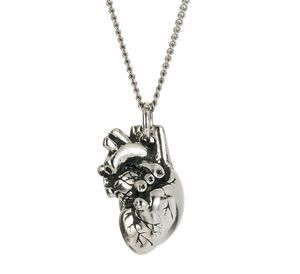 Polished Tiny Simple 3D Anatomical Heart Pendant Necklace for Women Stainless Steel Vintage Silver Jewelry Maxi Long Chain Jewelry for her NL25846