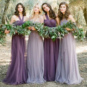 Billiga Land Bridesmaids Klänningar Olika Stil Junior Brudtärna Klänningar Lång Tulle Lilac Grå Strand Brudtärna Robes Bröllop Gästklänning