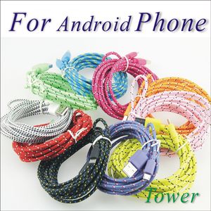 500pcs / lot cabos de telefone celular 1m 2m 3m Rodada tecido trançado Nylon Data Sync Cabo USB 3 pés 6Ft 10Ft Cord O carregamento