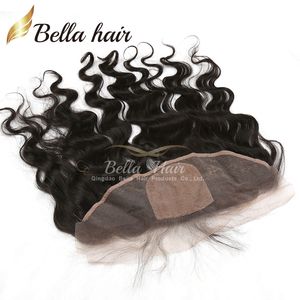 Spets frontala stängning Silk Base Top Brazilian Body Wave Human Hair Extensions x13 Natural Color Ear ear Hair Pieces tum