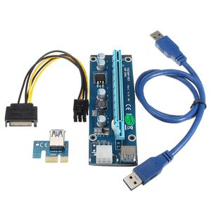 Freeshipping 5ピースUSB 3.0 15ピンPCIeカードPCI-E Express 1x TO16XエクステンダーライザーカードボードアダプタケーブルSATA 15ピン電源ケーブル60cm