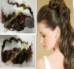 Średni brązowy # 4 Okładki Loose Faliste Human Włosy Ponytail Hairpiece Clip Natural Wave Włosy Sznurek Pony Tails African American Ponytail
