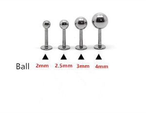 16G Läppring Labret piercing Ball Vanligt 316L kirurgiskt stål mode Kroppspiercing Smycken 100st/lot 2mm 2,5mm 3mm 4mm Öron Tragus Pin Damer