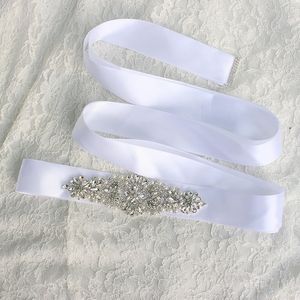 Cheap In stock Bridal Sashes Belts Crystal Girl Prom Dresses Women Belts Ivory White Blush Ribbon Black Pink Green Silver Ready to Ship