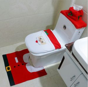 Wholesale-3Pcs Fancy Santa Toilet Seat Cover Rug Bathroom Set Contour Rug Christmas Decorations Navidad Deco