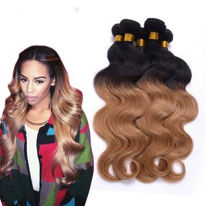 Cabelo Malaio Ombre Cor Kinky Curly Human Human Human Human Bundle Fecho de Laço Weaves Encerramento Loira Lace Fechamento com Bundles Brasileiro Virgem Cabelo