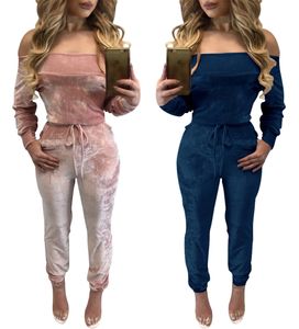 Rompers Wholesale Hot Fashion Women Jumpsuit Solid Velvet Bodycon Jumpsuit full längd Rompers Women bodysuit 5297