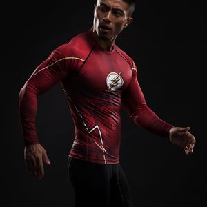 Camicia di compressione Flash D Stampato T Shirt Da Uomo Raglan Manica Лунга Супермен Flash Костюм Cosplay Abbigliamento Fitness Tops Uomo