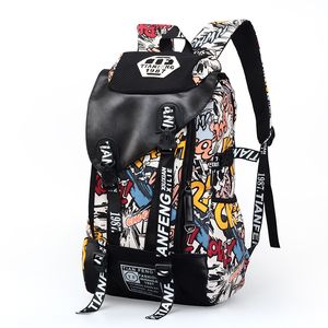 Großhandel - Neue, supergroße, modische, coole Freizeit-Leinwand-Rucksack-Reisetasche für Männer und Frauen, Großbritannien-Flagge, Doodle-Buchstabendruck