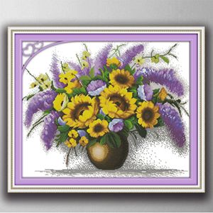 Färgrik blomma vas hem dekor målning, handgjorda korsstygn broderi Needlework set räknat utskrift på duk DMC 14ct / 11ct
