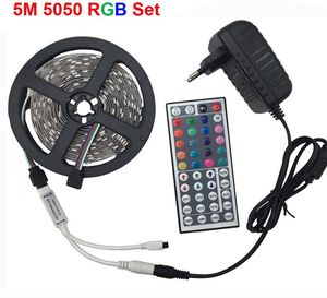 Światło taśmy LED 5M 5050 150LED 10M 300 LED RGB Non Waterproof Led Lights 10M Elastyczne zestawy diody RGB + Pilot + Adapter zasilacza