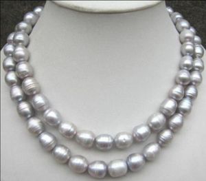 BEAUTIFUL 11-13mm natural tahitian silver gray pearl necklace 35"