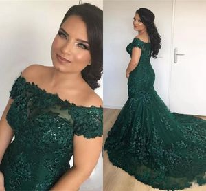 2020 Hunter Green Burgundy Evening Dresses Off Shoulder Illusion Full Lace Beaded Sequins Mermaid Prom Dresses Plus Size Formal Party Gowns