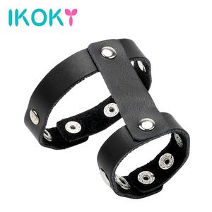 IKOKY Elastic Leather Adjustable Penis Rings Cock Rings Male Masturbator Delay Ejaculation Sex Toys for Men Adult Products q170718