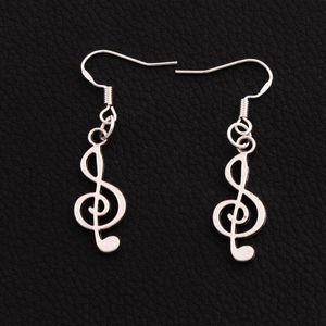 Treble Cleft Music Note Chandelier Dangle Kolczyki 925 Silver Fish Ear Hook 30 Par / Lot E228 42.7x9.8mm