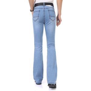 All'ingrosso- 2016Casual Mens Business Blue Mid Waist Slim Fit Boot Cut Semi-svasato Flare Leg Denim Pantaloni Plus Size MB16239